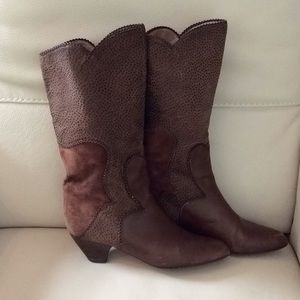 Made and bought in Italy brown leather cowboy boot